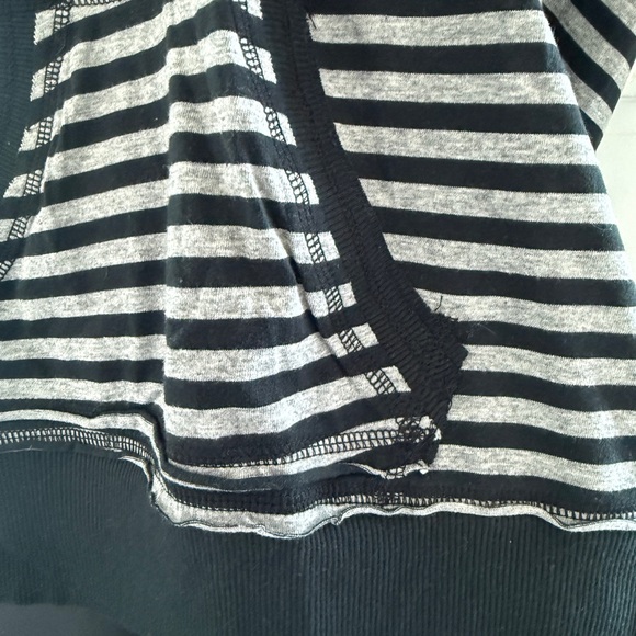 Hooded Striped Black and Gray Women's Top, Cinch design with front pockets - Picture 3 of 4